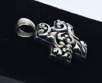 Sterling Silver Repousse and Pierced Work Scroll Design Cross Pendant