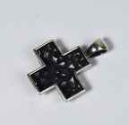 Sterling Silver Repousse and Pierced Work Scroll Design Cross Pendant