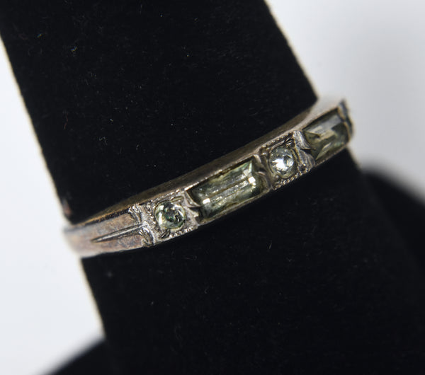 Vintage Sterling Silver Rhinestone Band - Size 7