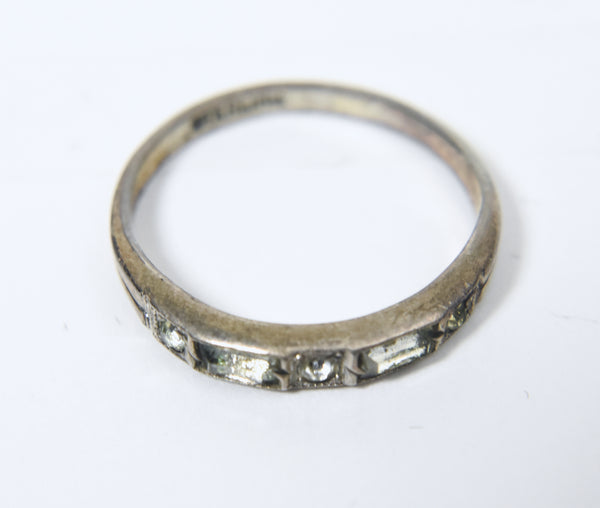 Vintage Sterling Silver Rhinestone Band - Size 7