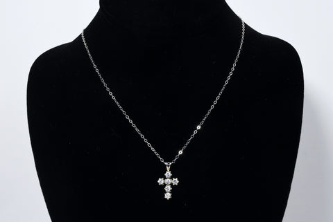 Sterling Silver Rhinestone Crucifix on Sterling Silver Chain Necklace - 19"