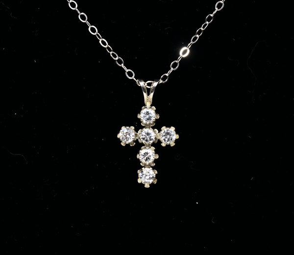 Sterling Silver Rhinestone Crucifix on Sterling Silver Chain Necklace - 19"