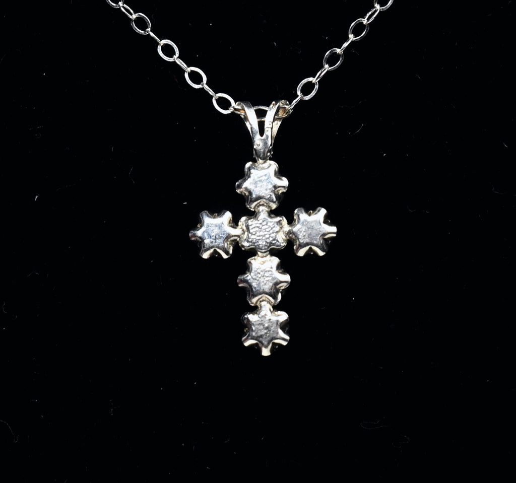 Sterling Silver Rhinestone Crucifix on Sterling Silver Chain Necklace - 19"
