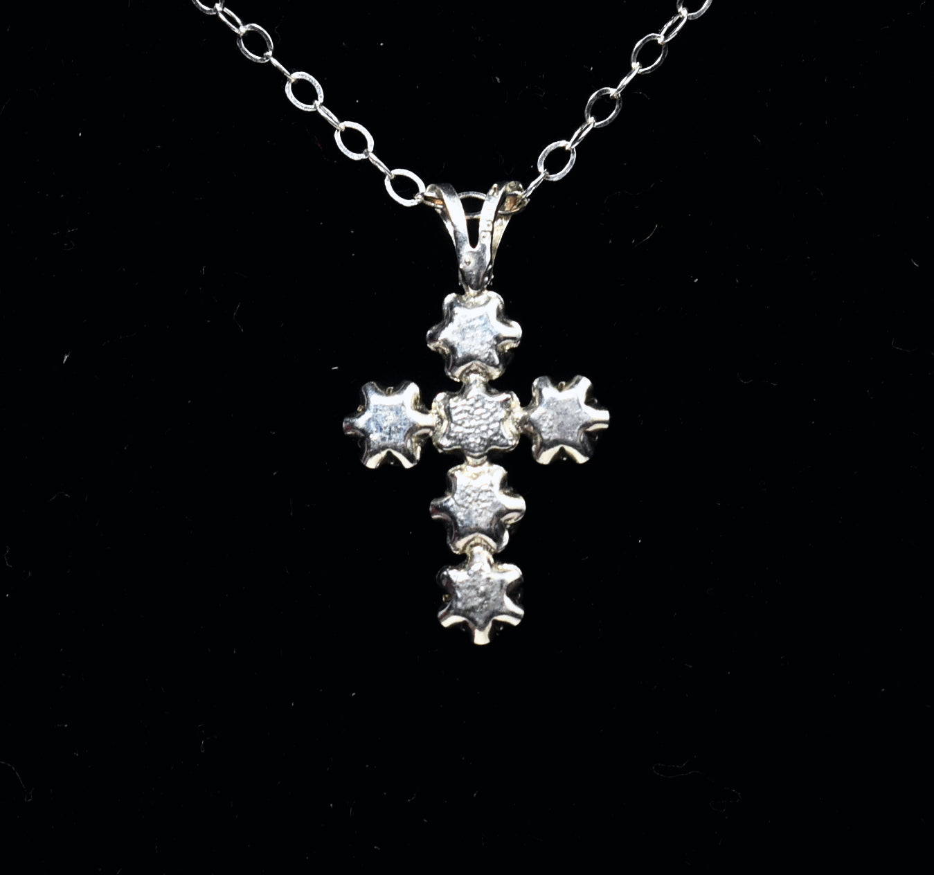 Sterling Silver Rhinestone Crucifix on Sterling Silver Chain Necklace - 19"
