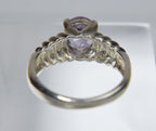Sterling Silver Ribbed Shank Purple Stone Ring - Size 8