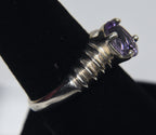 Sterling Silver Ribbed Shank Purple Stone Ring - Size 8