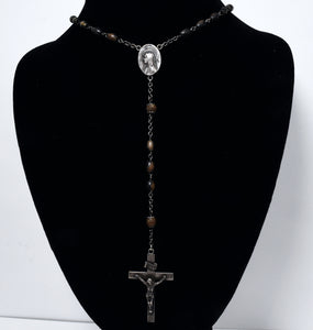 Vintage Sterling Silver and Wood Rosary - 28"