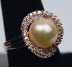 Rose Gold Tone Sterling Silver Pearl Ring - Size 8