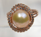 Rose Gold Tone Sterling Silver Pearl Ring - Size 8