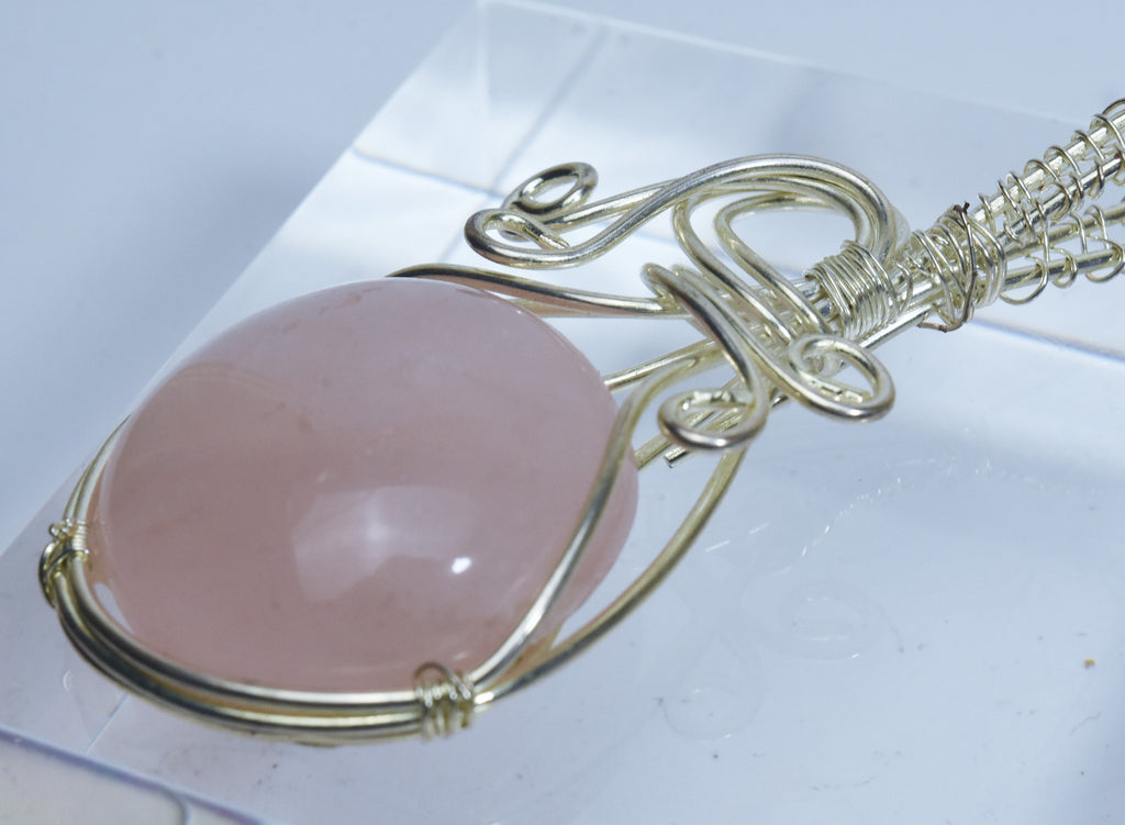 Rose Quartz Silver Wire Wrapped Pendant