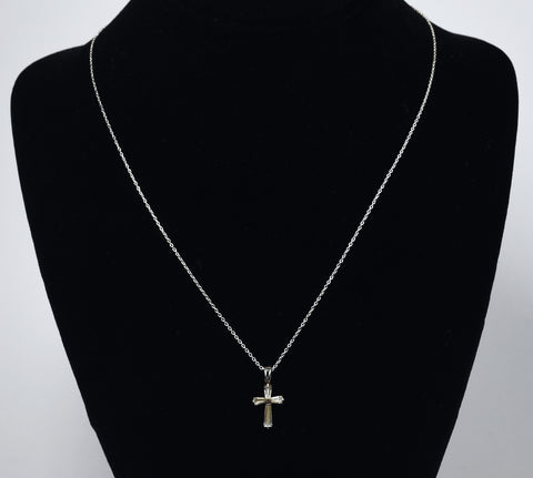 Ross-Simons - Sterling Silver Cubic Zirconia Cross Pendant on Sterling Silver Chain Necklace