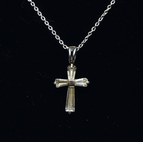 Ross-Simons - Sterling Silver Cubic Zirconia Cross Pendant on Sterling Silver Chain Necklace