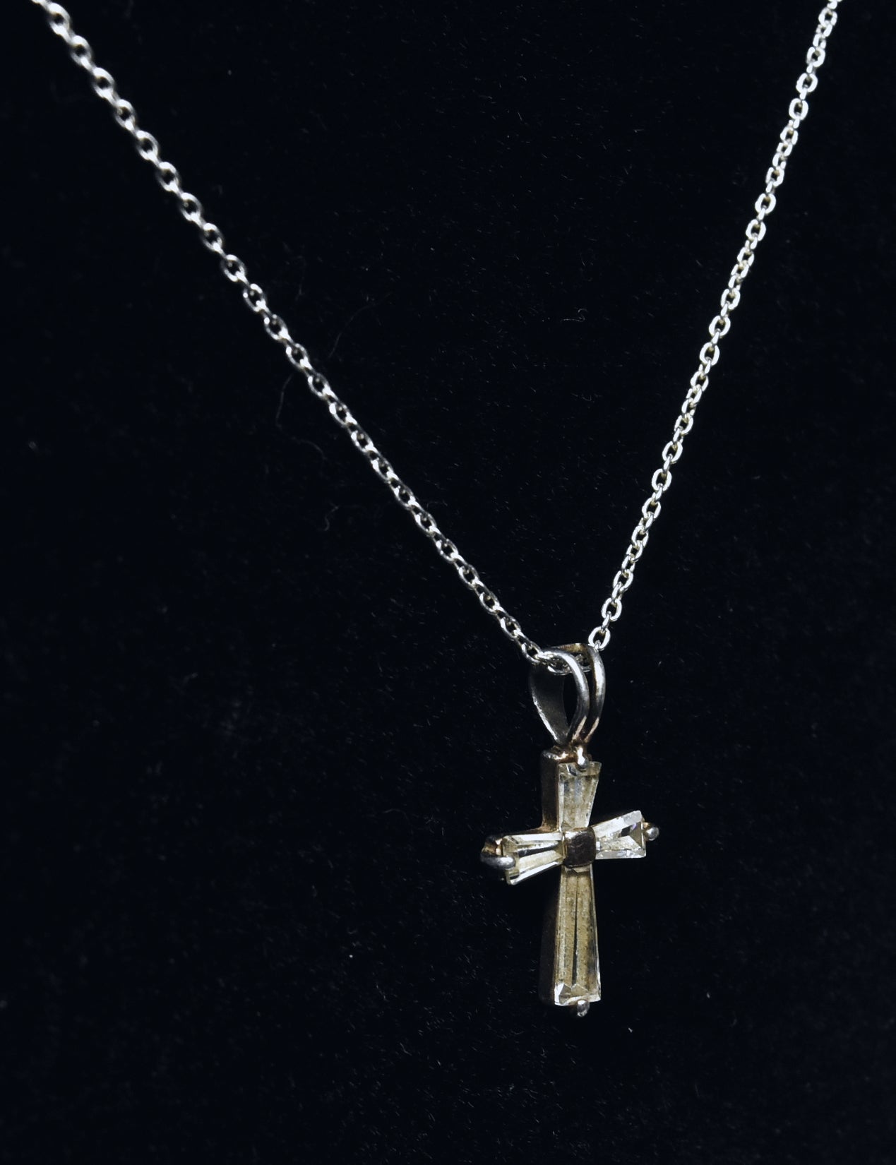 Ross-Simons - Sterling Silver Cubic Zirconia Cross Pendant on Sterling Silver Chain Necklace