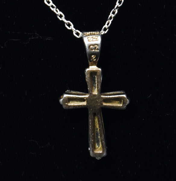 Ross-Simons - Sterling Silver Cubic Zirconia Cross Pendant on Sterling Silver Chain Necklace