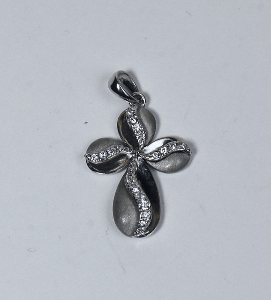 Ross-Simons - Sterling Silver and Cubic Zirconia Cross Pendant