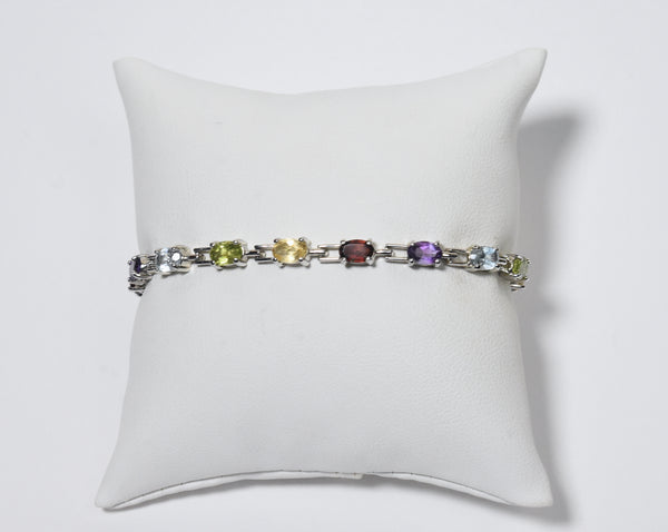 Ross-Simons - Sterling Silver Multi Gemstone Multicolor Link Bracelet