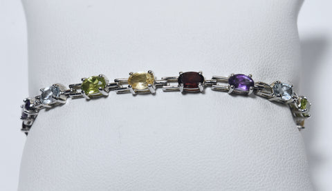 Ross-Simons - Sterling Silver Multi Gemstone Multicolor Link Bracelet