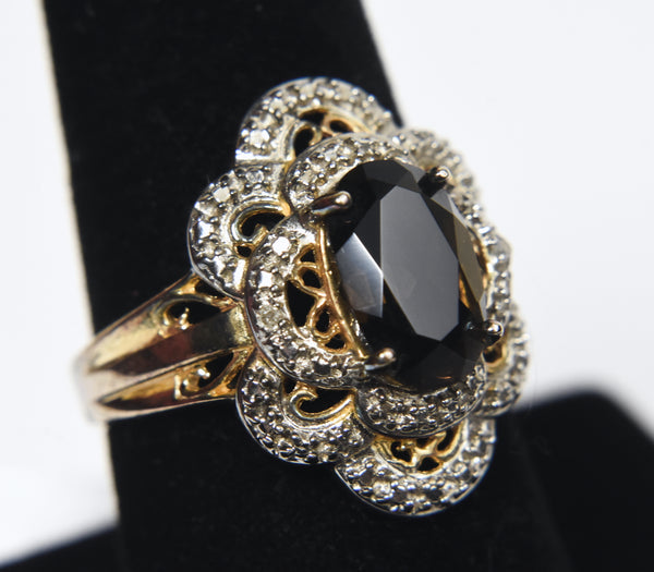 Ross-Simons - Gold Tone Sterling Silver Smoky Quartz and Diamond Cocktail Ring - Size 8