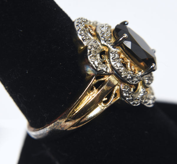 Ross-Simons - Gold Tone Sterling Silver Smoky Quartz and Diamond Cocktail Ring - Size 8