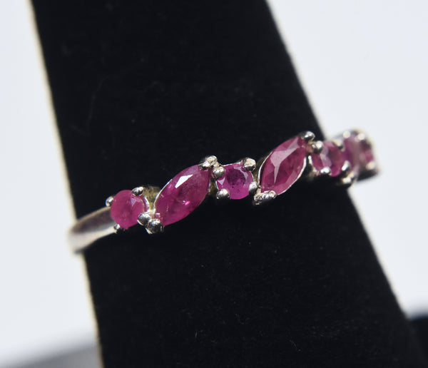 Sterling Silver Rubies Ring - Size 7