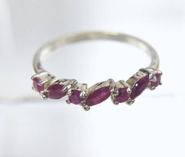 Sterling Silver Rubies Ring - Size 7