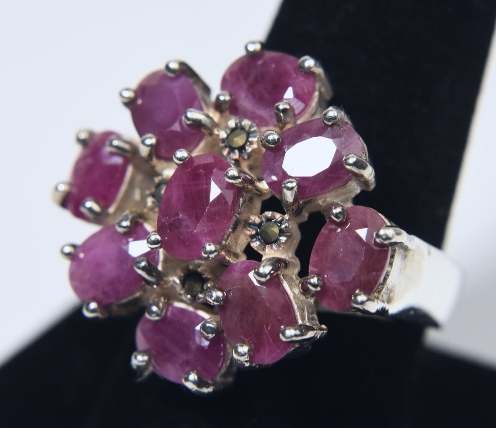 Vintage Rubies Sterling Silver Cocktail Ring - Size 8.5