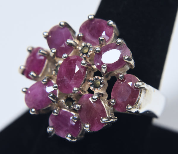 Vintage Rubies Sterling Silver Cocktail Ring - Size 8.5