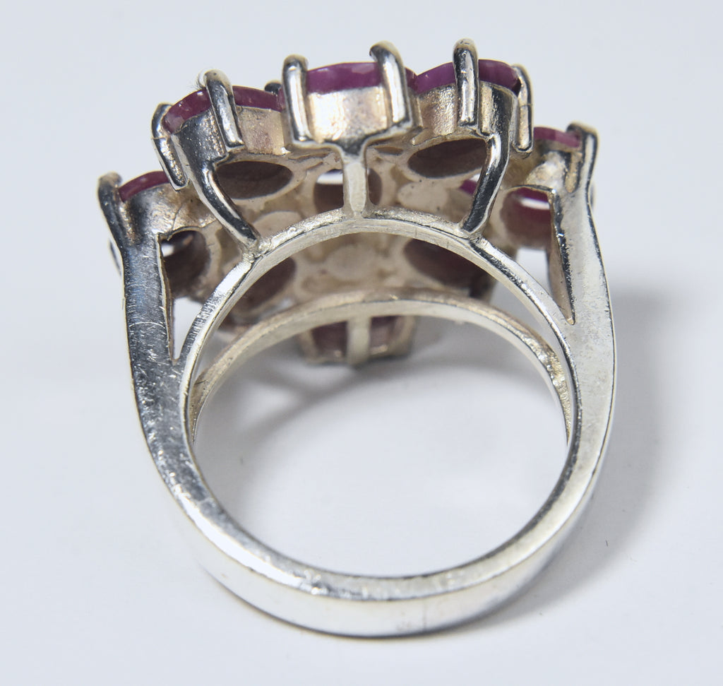 Vintage Rubies Sterling Silver Cocktail Ring - Size 8.5