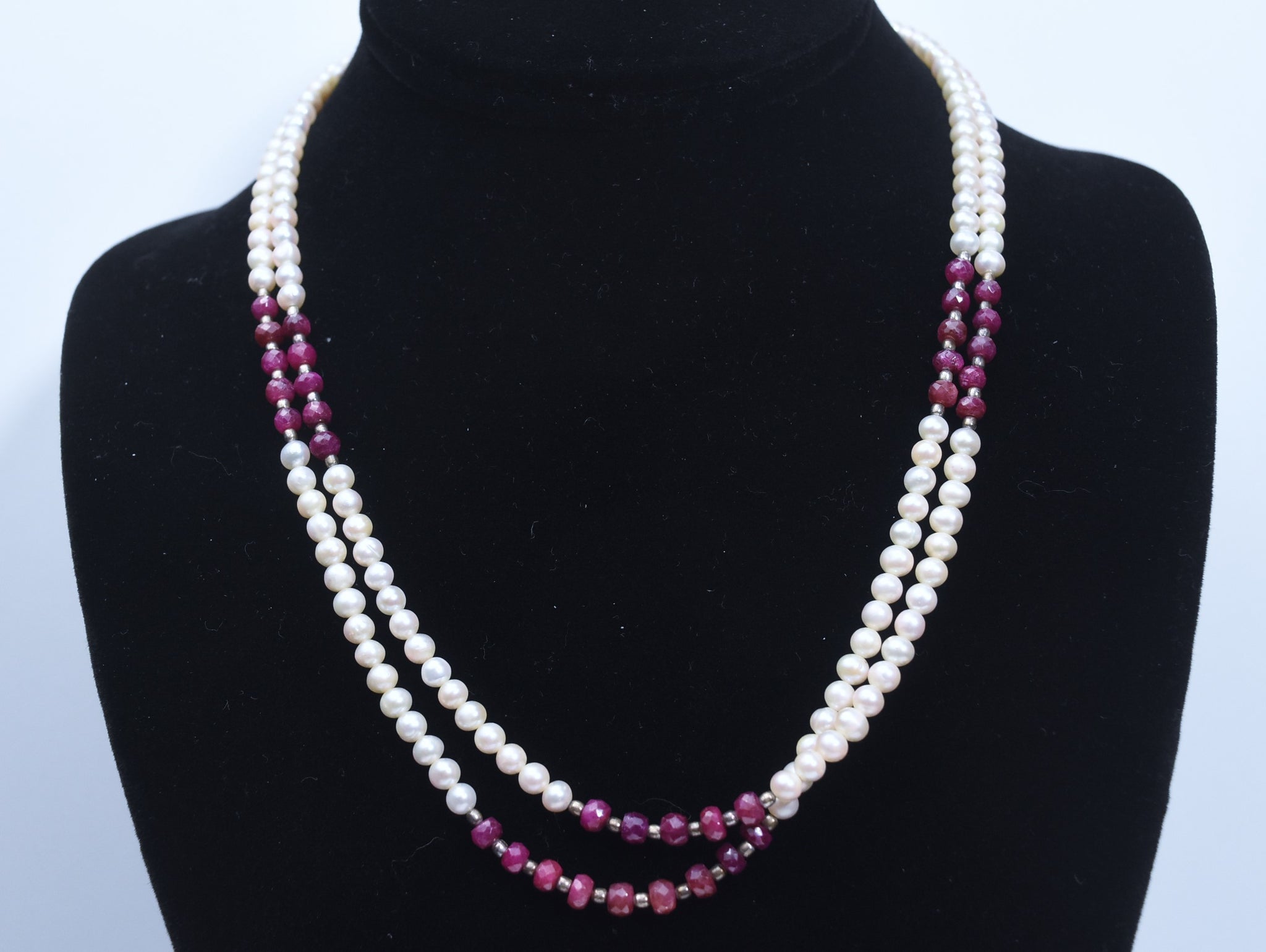 Ruby and Pearl Double Strand Necklace