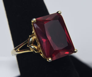 Vermeil Large Synthetic Ruby Ring - Size 7