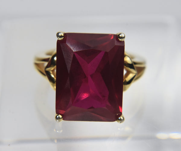 Vermeil Large Synthetic Ruby Ring - Size 7