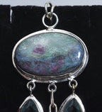 Ruby Fuschite and Kyanite with Blue Apatite Drops Sterling Silver Pendant