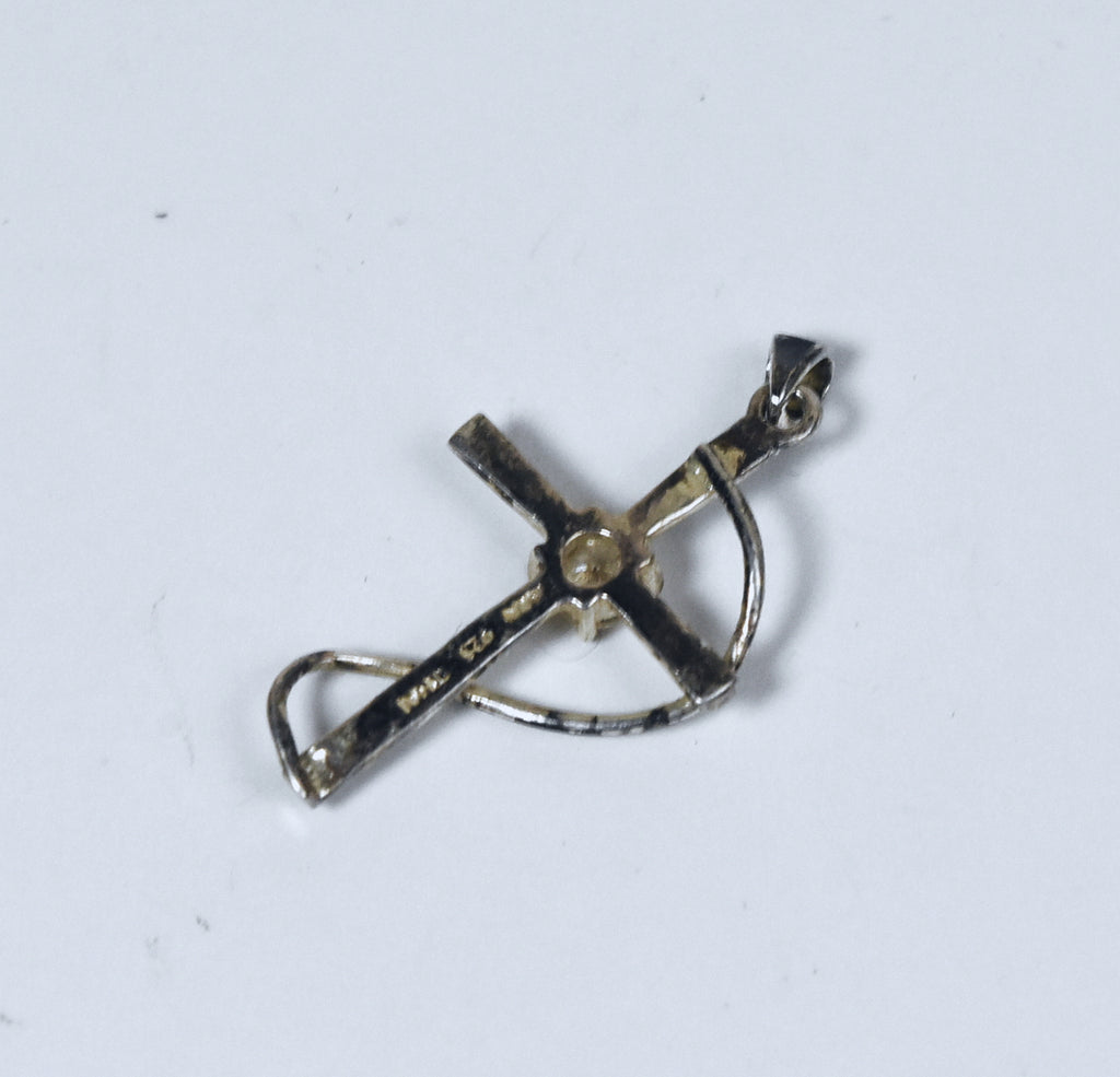 Vintage Sterling Silver Cross Pendant with Cut Rhinestone