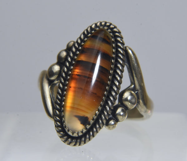 Polished Banded Agate Sterling Silver Ring - Size 7