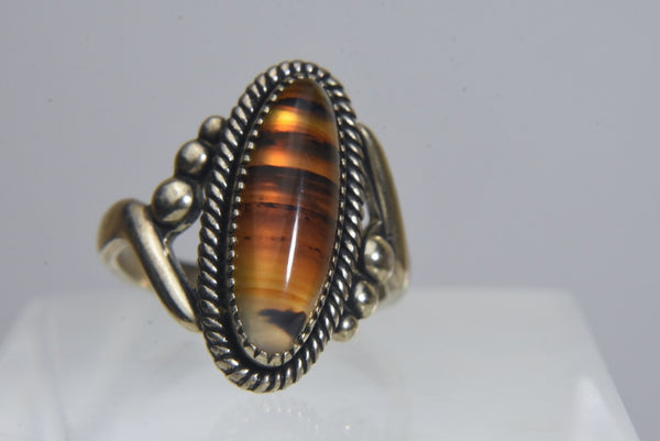 Polished Banded Agate Sterling Silver Ring - Size 7
