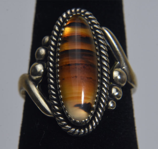 Polished Banded Agate Sterling Silver Ring - Size 7