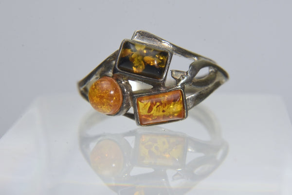 Amber Sterling Silver Ring - Size 9.5