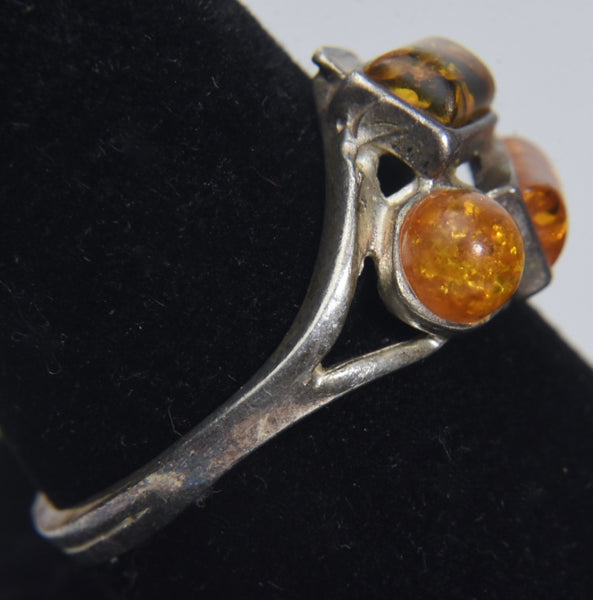 Amber Sterling Silver Ring - Size 9.5