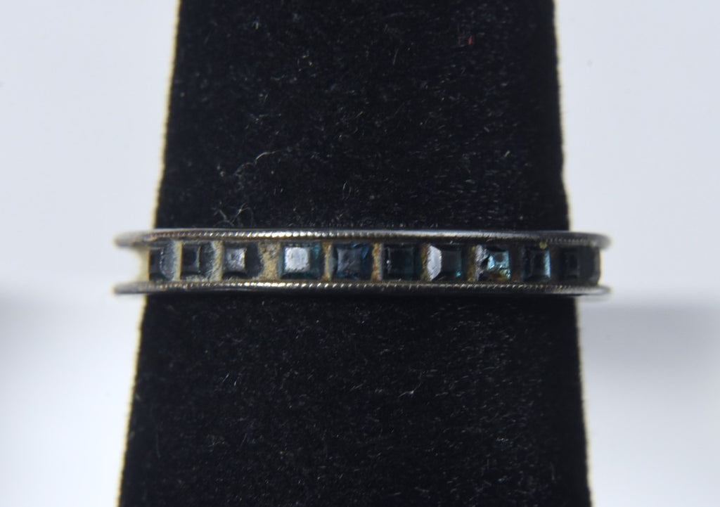 Vintage Sterling Silver Band with Channel Set Square Gemstones (Missing Stones) - Size 6.5