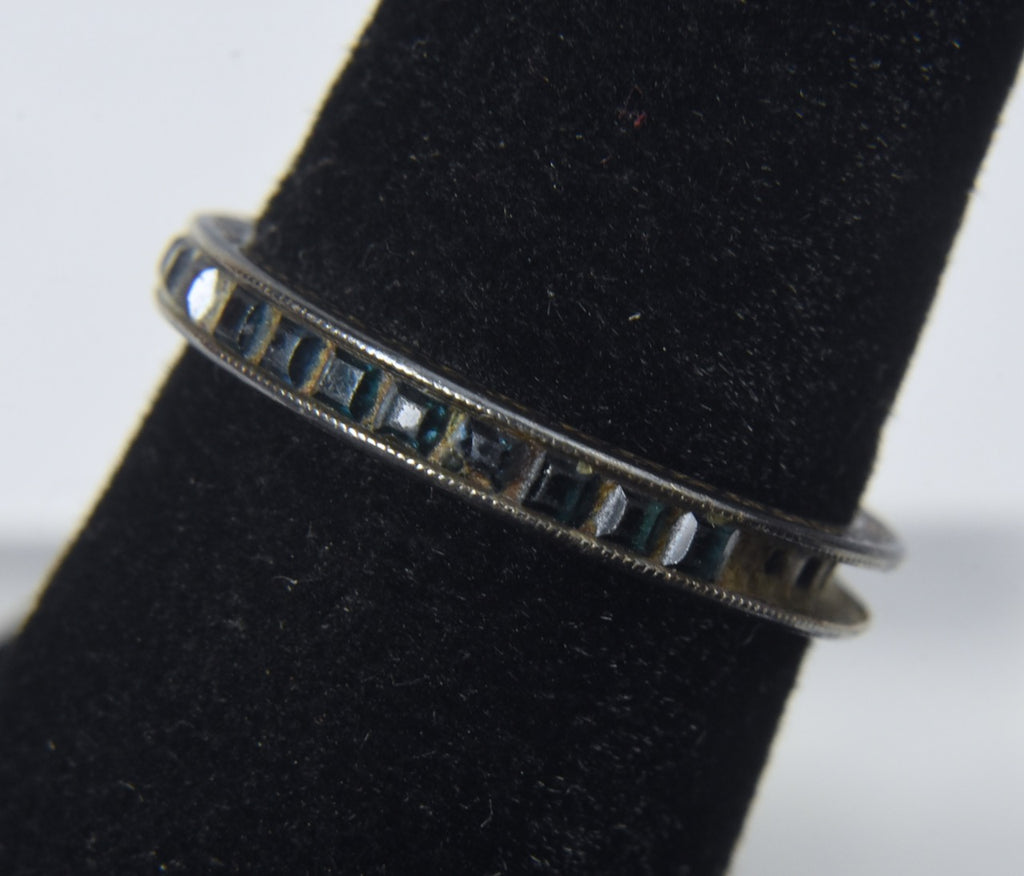 Vintage Sterling Silver Band with Channel Set Square Gemstones (Missing Stones) - Size 6.5