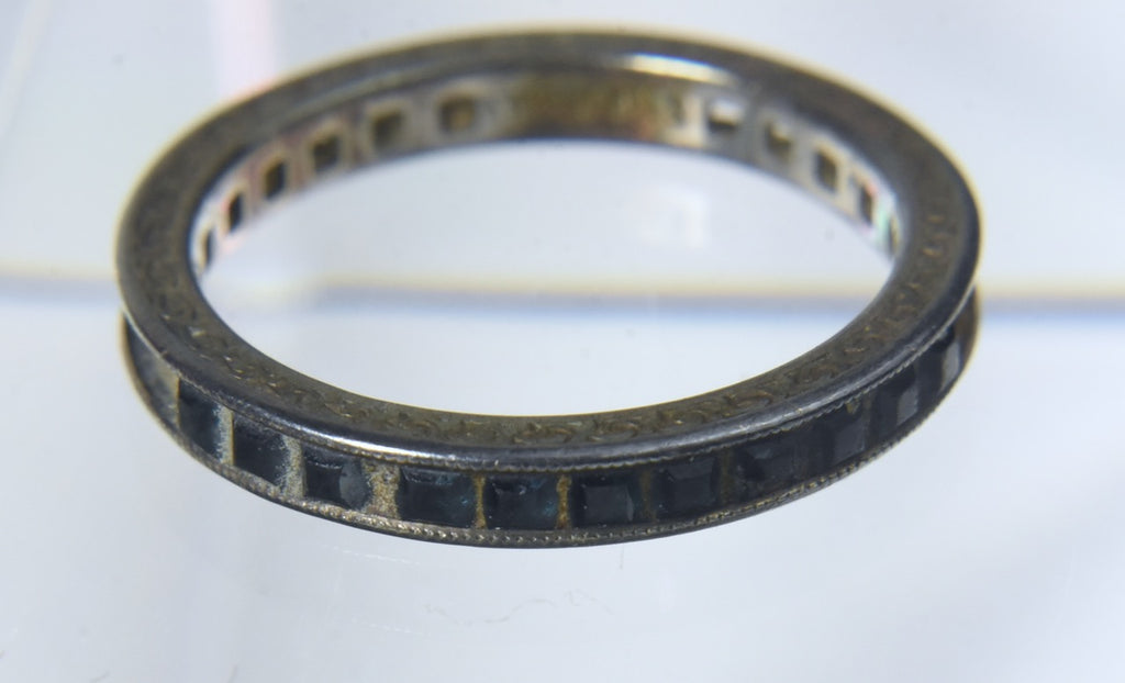 Vintage Sterling Silver Band with Channel Set Square Gemstones (Missing Stones) - Size 6.5