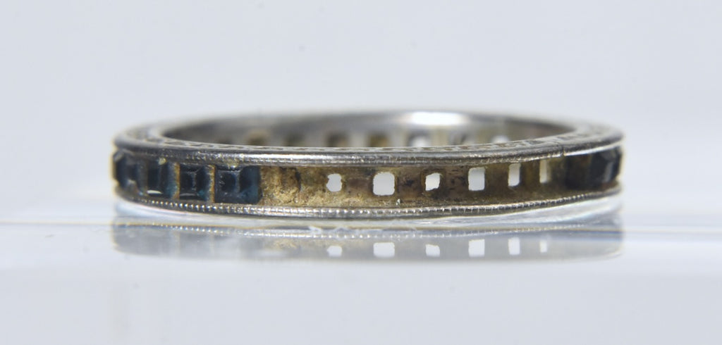 Vintage Sterling Silver Band with Channel Set Square Gemstones (Missing Stones) - Size 6.5