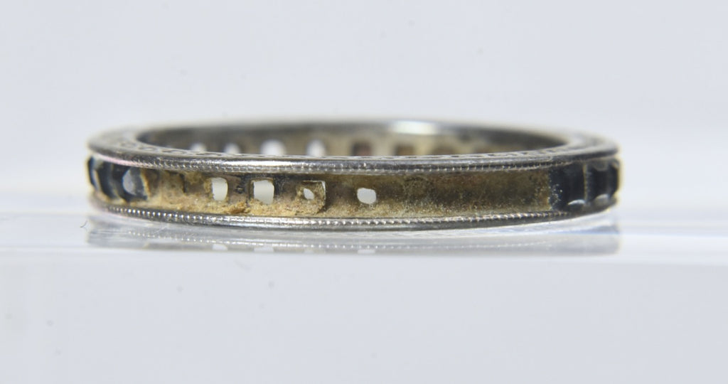 Vintage Sterling Silver Band with Channel Set Square Gemstones (Missing Stones) - Size 6.5