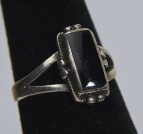 Vintage Sterling Silver Black Onyx Ring - Size 5