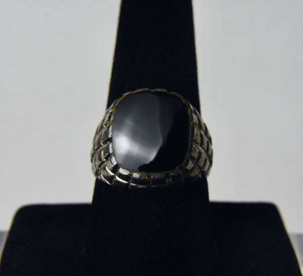 Black Onyx and Yellow Stone Sterling Silver Ring - Size 9.25