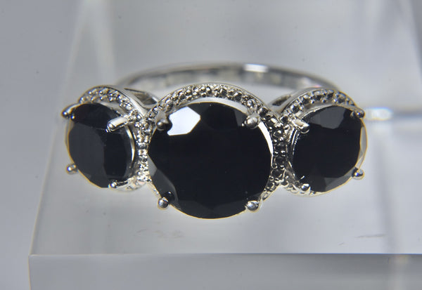 Sterling Silver Black Tourmaline Ring - Size 10.25