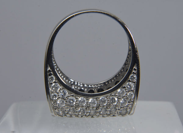 Ross-Simons - Sterling Silver Black and White Crystal Ring - Size 6