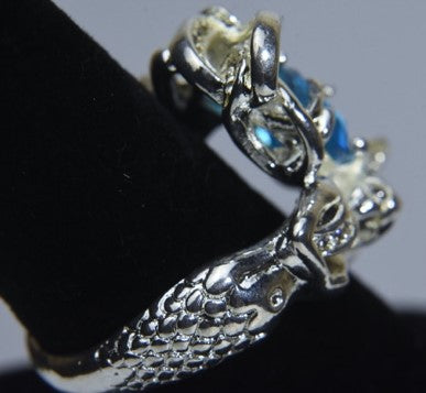 Sterling Silver Blue Topaz? Fish Ring - Size 7.25