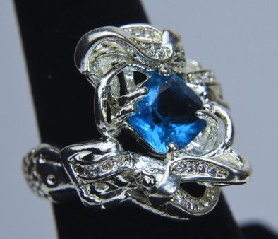 Sterling Silver Blue Topaz? Fish Ring - Size 7.25