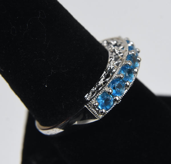 Sterling Silver Ring Set with Blue Stones - Size 8